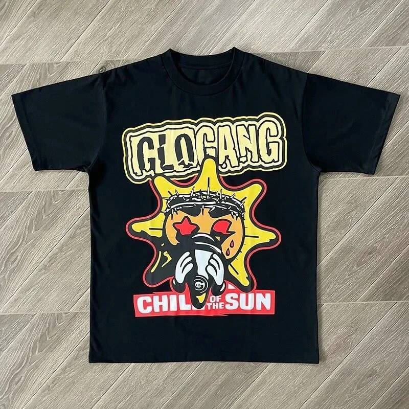 High-quality Summer Short-sleeved Men's Glo Gang Boyz Worldwide Tee Drinks Cartoon Men's Women's Cotton Short-sleeved