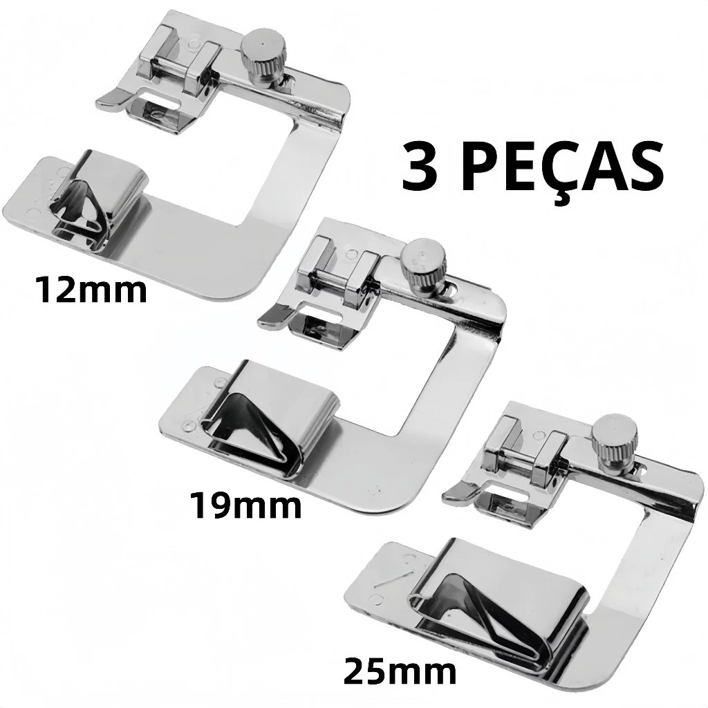 03 Sapatas Calcador Bainha E Barra 10mm 19mm 25mm Maquinas Doméstica