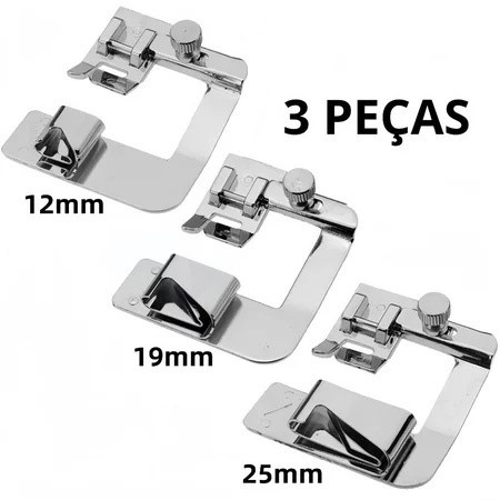 Calcador Bainha Larga 12mm 19mm 25mm para Maquina de Costura Domestica Singer Brother Elgin Unidade ou Kit Pronta Entreg