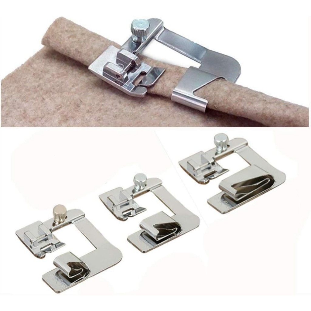 Kit 3 Presser Feet Shoe Bar Rolled Hem 12mm 19mm 25mm - Domestic and straight industrial machines