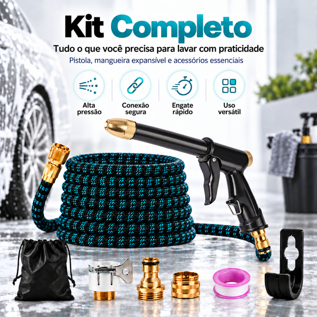 Long Nozzle Water Gun 6 Shapes Jet High Pressure Nozzle With Magic Hose Kit Gardening Car