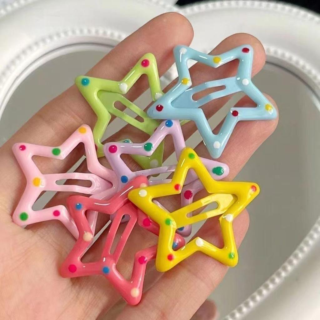10PCS Novo Fofo Fashion Girls Colorful Star Com Bolinha Waterdrop Shape Hairpins Kids Sweet Hair Accessories