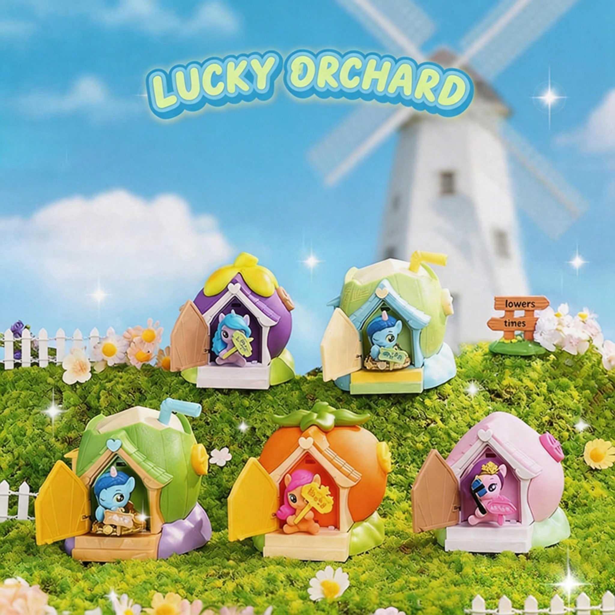 Série de Caixa Cega da Lucky Orchard da MINSO, Cenário em Miniatura de Casa de Frutas com Figuras de Pônei Fofas,