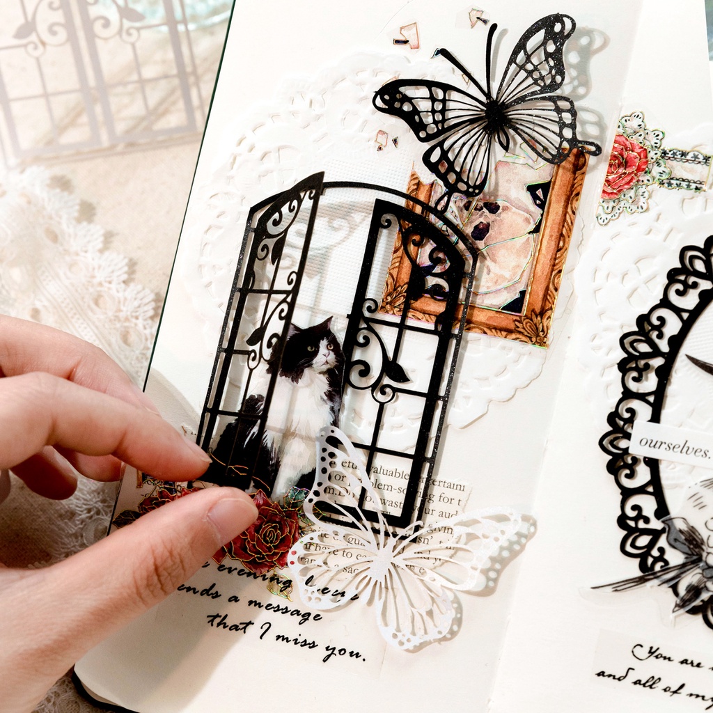 Journamm 20pcs/pack Hollow Out Craft Paper Aesth Floral Window Collage Jornal De Lixo DIY Scrapbooking Preto Materiais Brancos Papel