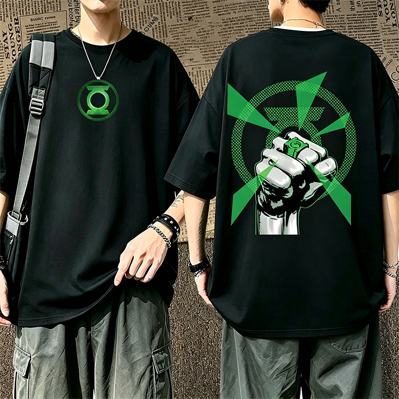 Camiseta Unissex Oversized Estampa Green Lantern, Estampa Frente e Verso Super Herói, Confortável Estilo Urbano Casual