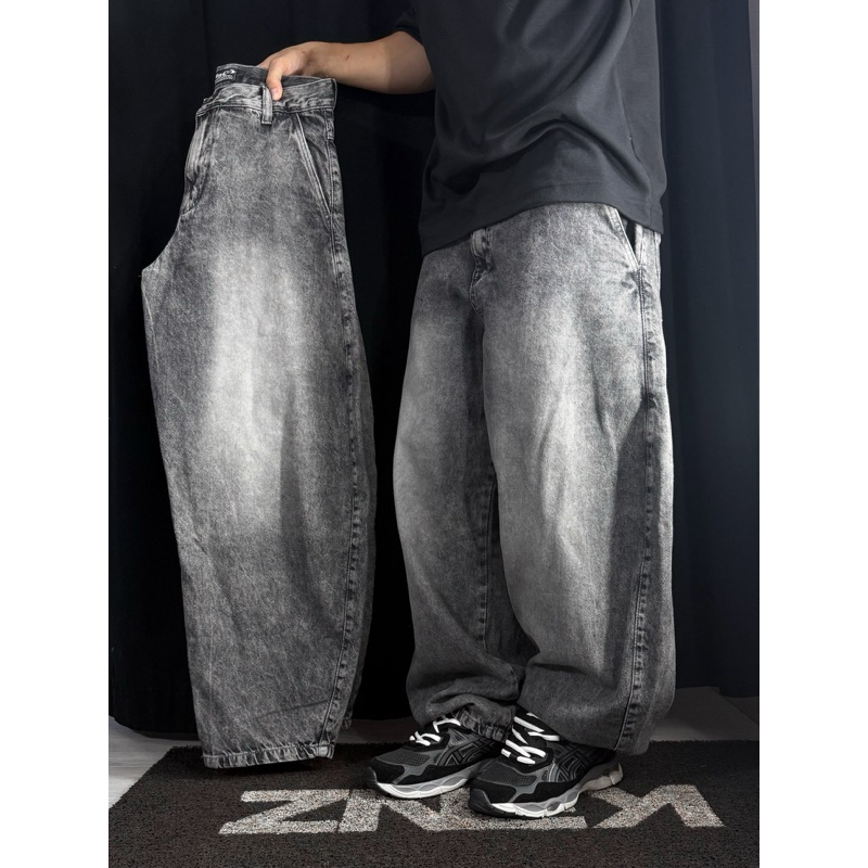 Calça Jeans Barrel Baggy Estonado Black Jateado