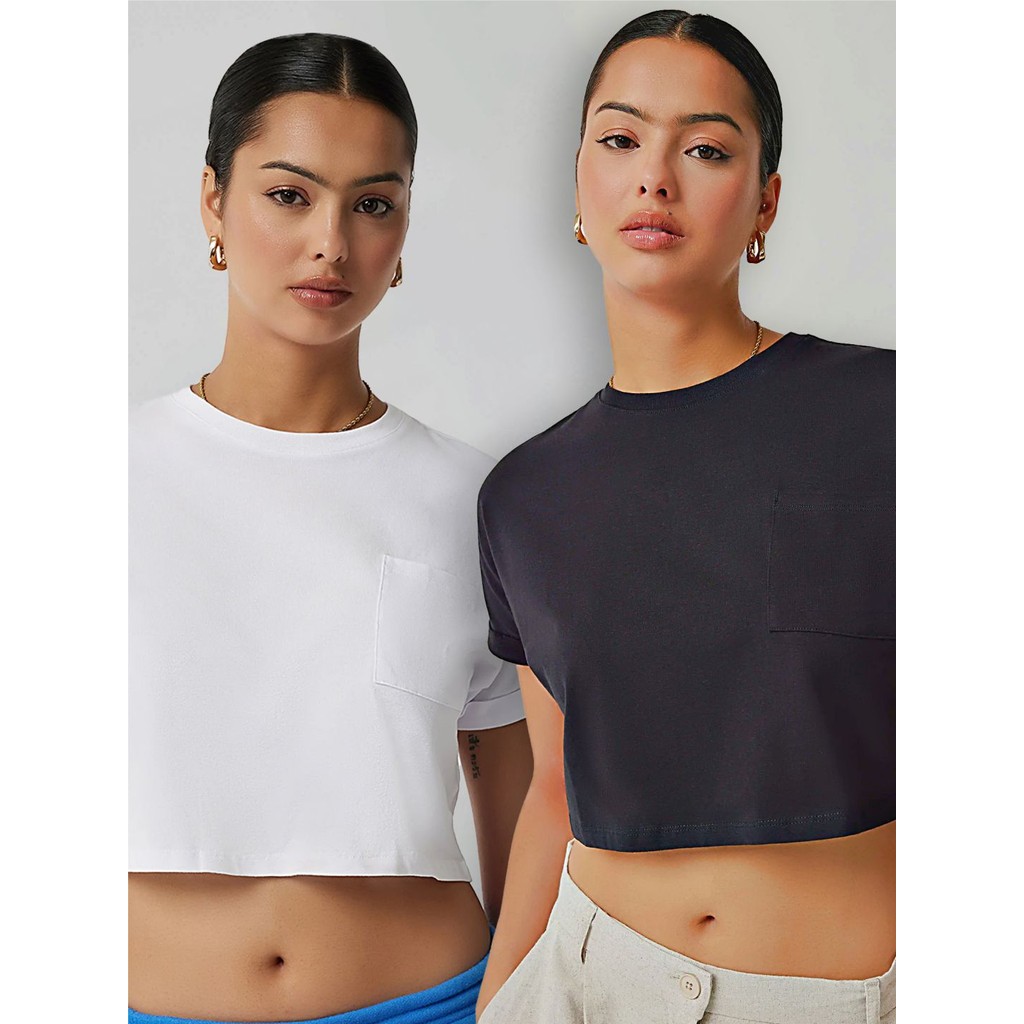 Blusa Cropped 100% Algodão Top Crop Soltinho Com Bolso