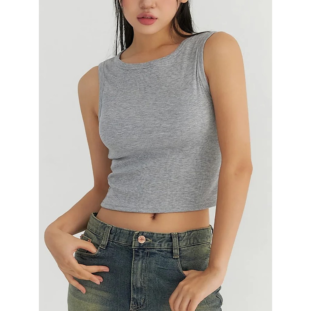 Cropped Regata Cinza Crop Top Soltinho Regatinha Lisa Sem Estampas