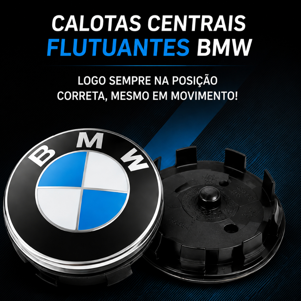 Tampa de Roda Calota Magnética Floating Logo BMW 56mm Preto Emblema Centro Roda Premium Original