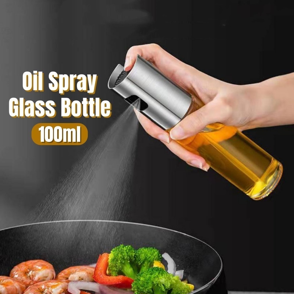 Spray Bottle Glass Stainless Steel Sprayer Oil Salad Vinegar Kitchen Essentials