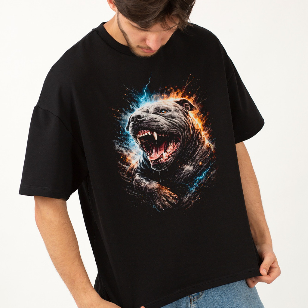 Camiseta Oversized Gola Alta Streetwear Algodão Estilo Urbano Treino Casual Preto Estampada Todas Ocasiões PIT BULL 02