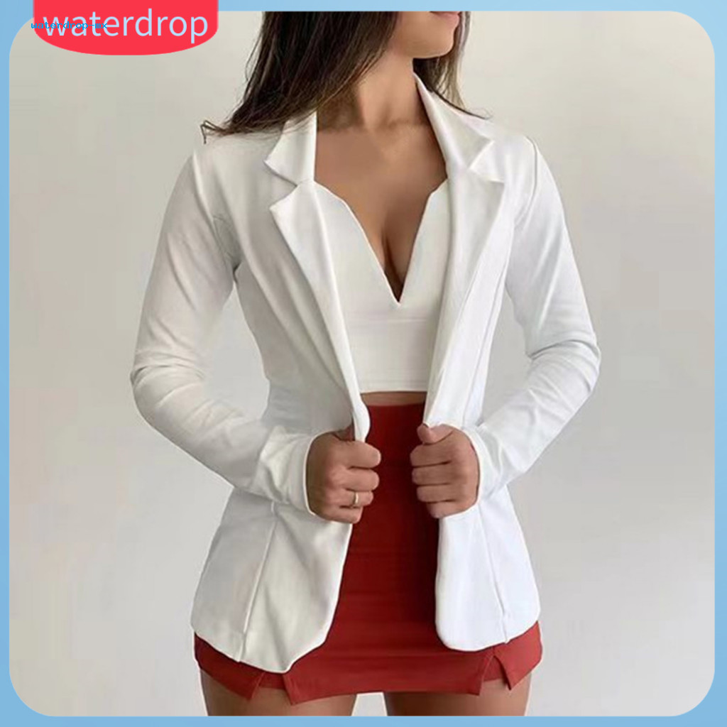 Women’s Slim Fit Single Button Suit Jacket Lapel Collar Long Sleeve Blazer Solid Color Business Coat Versatile Office
