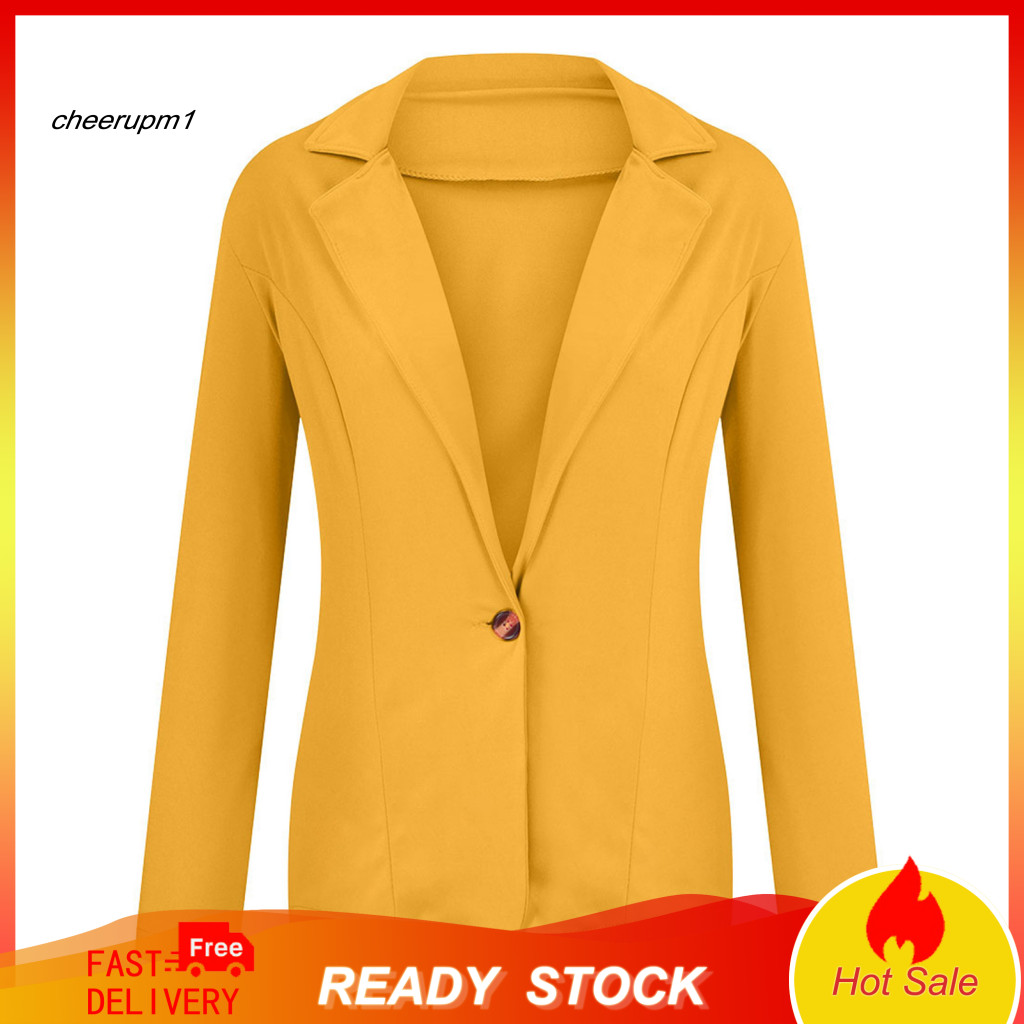 Women Suit Coat Women’s Slim Fit Single Button Jacket Lapel Collar Long Sleeve Blazer Solid Color Business Versatile O
