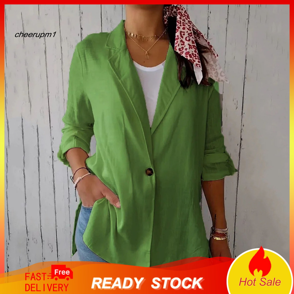 One Button Business Outwear Versatile Women Suit Coat Women’s Jacket Blazer Single Long Sleeve Lapel with Side Slit He