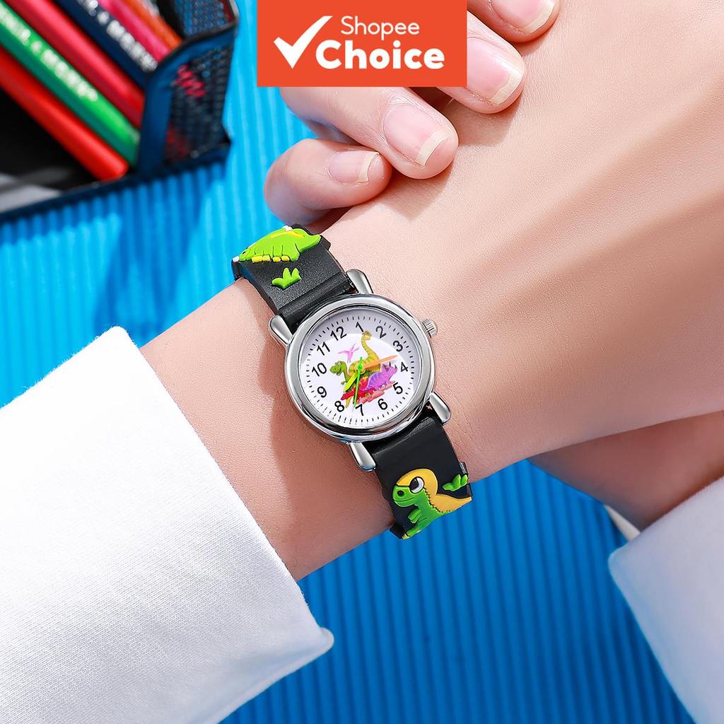 Bonito Dos Desenhos Animados Silicone Crianças Relógio De Quartzo Dinossauro Dial Para Meninos Meninas Tempo De Ensino 1