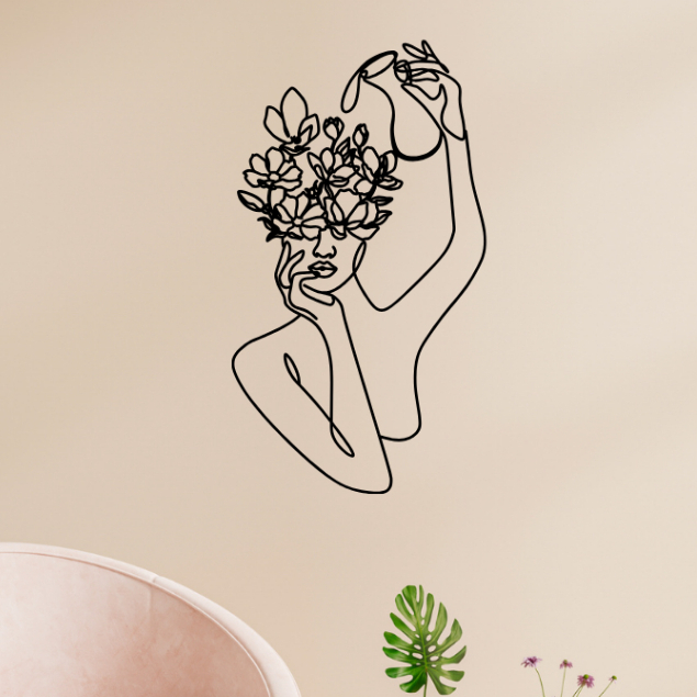 Aplique De Parede Decorativo Regando Bons Pensamentos Fine Line Quadro Arte Curvas Femininas Mdf 3mm