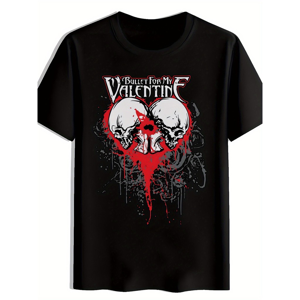 Camiseta  Bullet for My Valentine   Design de Coração Vermelho e Caveira, Camiseta Casual de Verão, Roupa do Dia a Dia,