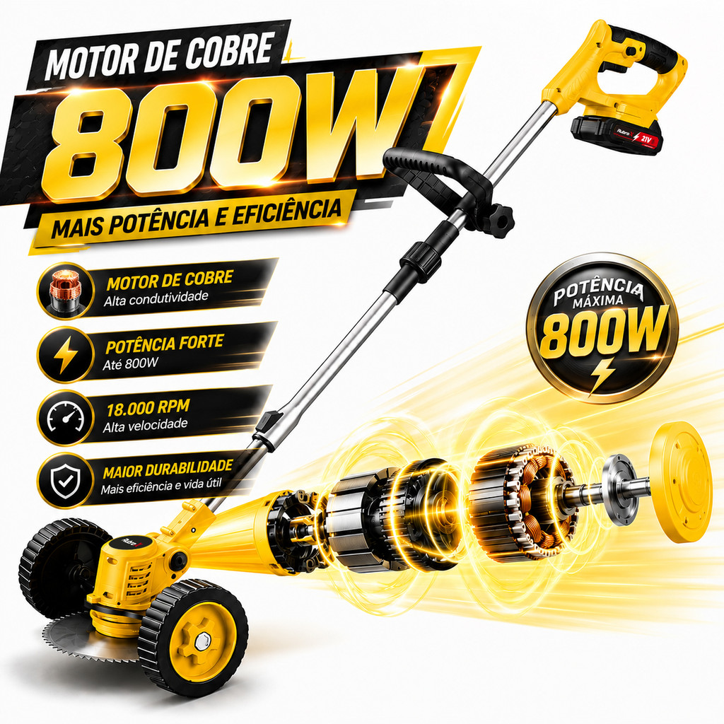 RubroX Rechargeable Electric Brushcutter Trimmer Lawn Mower With Wheels 2 Batteries Complete Kit