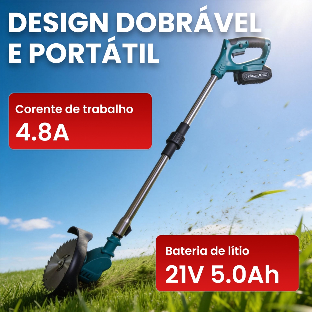 21V Rechargeable Outdoor Brushcutter with 2 Batteries and Safety Accessories