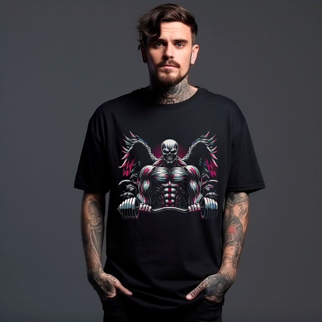 Camiseta Estampada Academia Gym Caveira Shape Treino Pesado 100% Algodão Imperdivel