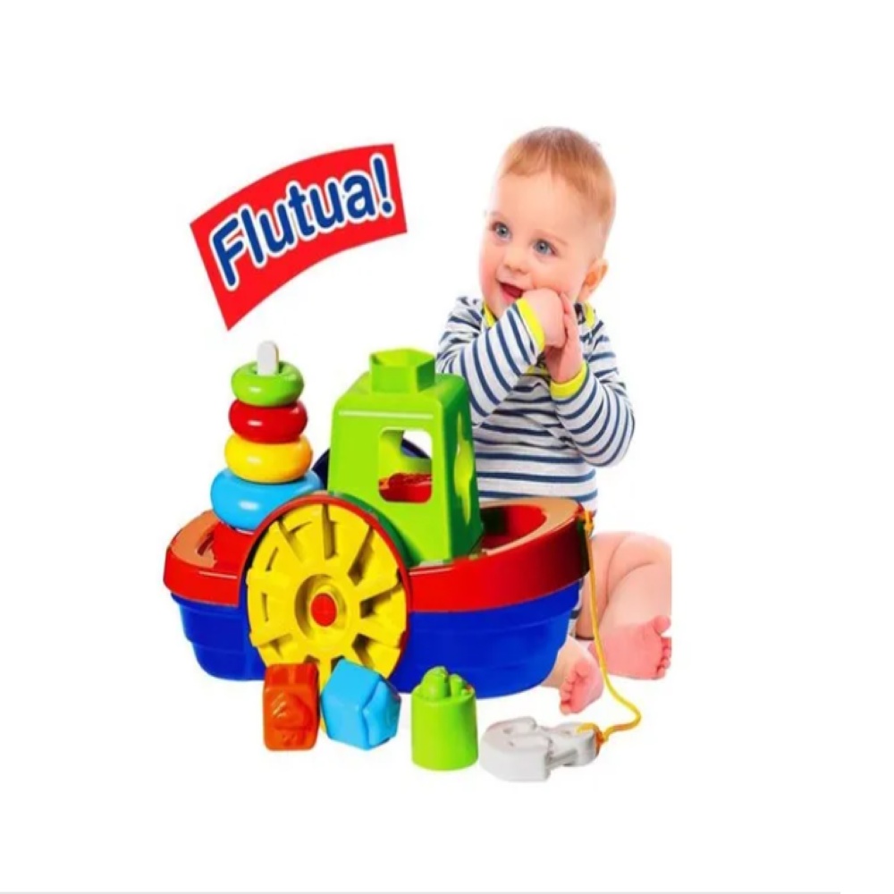 Barco Didático Brinquedo Educativo Mercotoys Encaixe Flutua Bebe Criança Infantil Encaixe Formas Geométricas Brincar