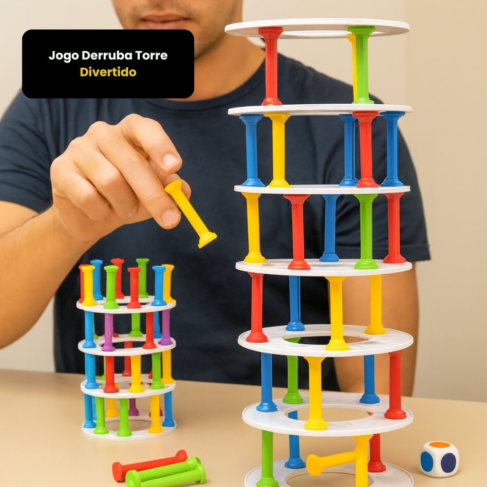 Jogo Derruba Torre Madeira Educativo Criança Adulto Equilibrio Concentração Divertido