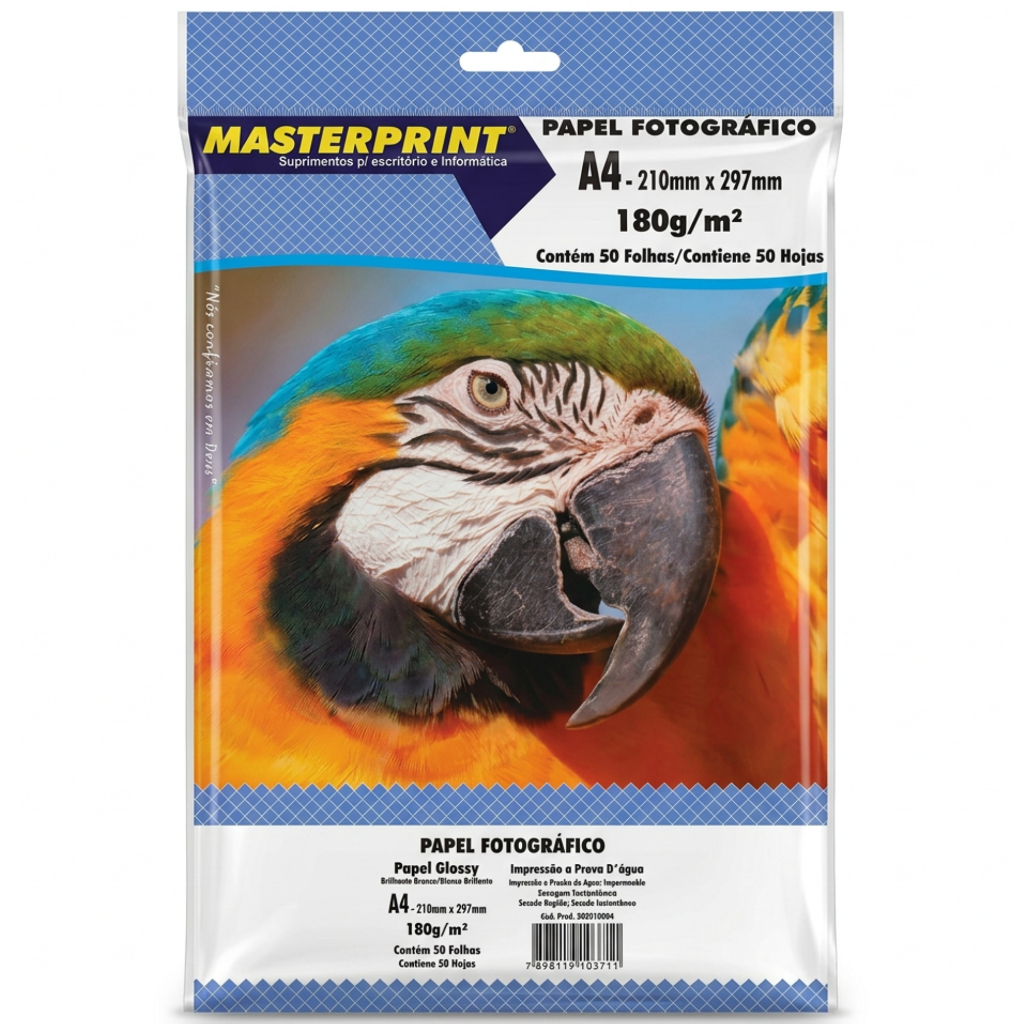 Papel Fotográfico A4 180g Glossy Brilhante [Não Adesivo] à Prova D`água MasterPrint