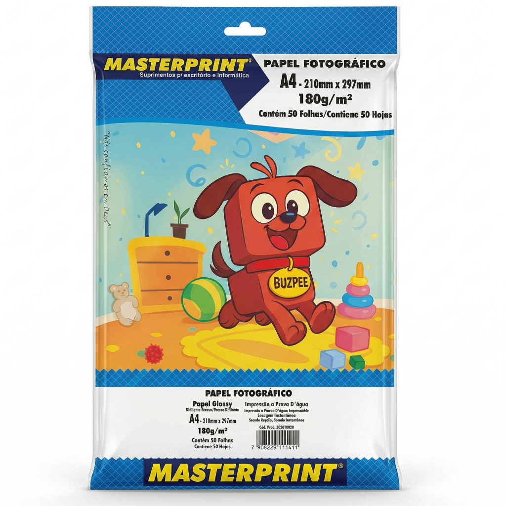 Papel Fotográfico Glossy A4 180g Masterprint Brilhante 50 Folhas à Prova D'água Jato de Tinta Foto
