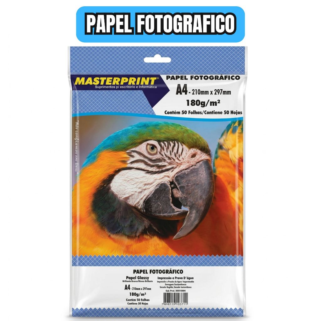 Papel Fotográfico Masterprint A4 180g Glossy Brilhante À Prova D’Água 50 OU 100 Folhas [Não Adesivo]