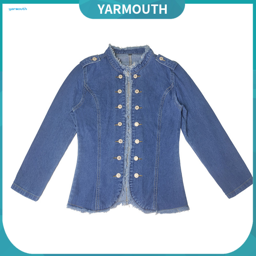 Women Slim-fit Denim Jacket Lightweight for Women’s Cropped Long Sleeve Stretchy Jean Coat with Frayed Hem and for Sou