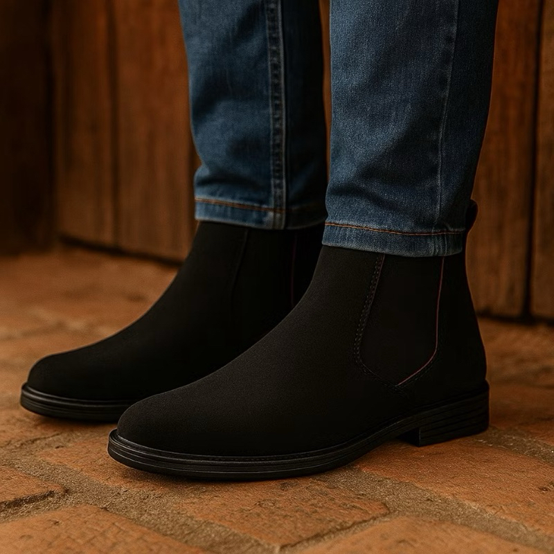 Botina Masculina Chelsea Couro Camurça Confortável Preta Café Country Rodeio Casual Estilo Versátil Leve