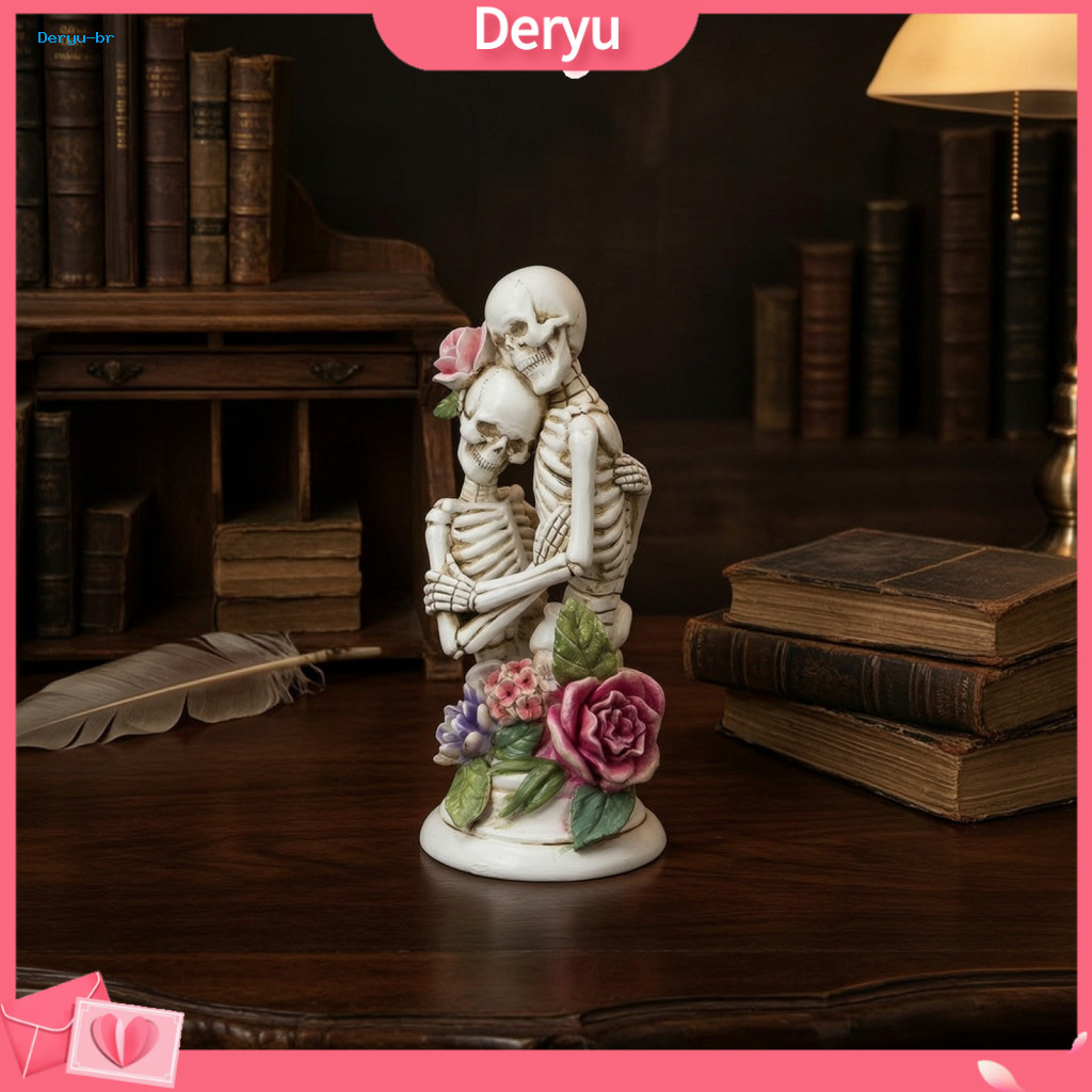 Skeleton Couple Statue Spooky Halloween Tabletop Decor Resin Figurine with Roses – Eternal Love Skull Day of the Dead