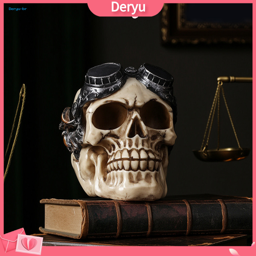 Skull Desk Decor Resin Skeleton for Haunted House Vintage Steampunk Figurine Statue Hip-hop Headphone for Party Home