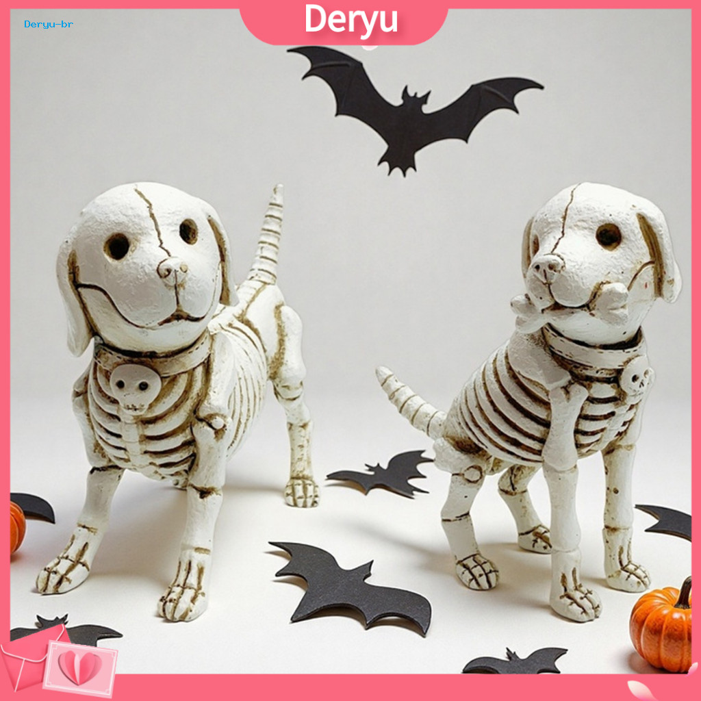Waterproof Resin Dog Figurines Spooky Puppy Garden Accents Halloween Skull Figurine Skeleton Statue Retro Desktop Orname
