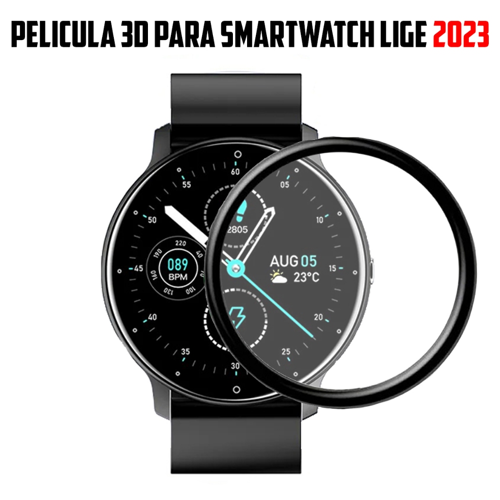 Pelicula 3D para Smartwatch LIGE 2023 Redondo super resistente pelicula com borda 3d
