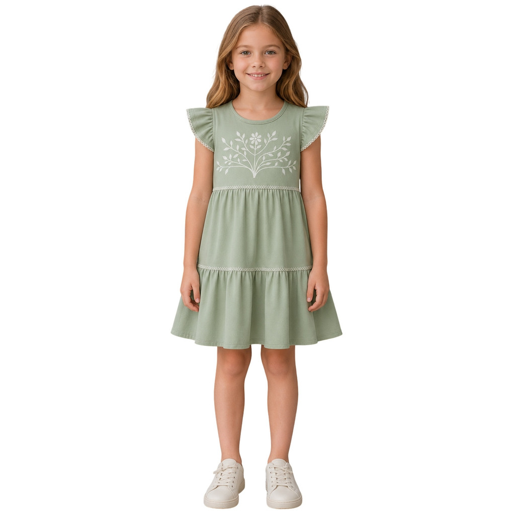 Vestido Infantil e Juvenil Milon Menina Verde Matcha Verão Confortável 2001752