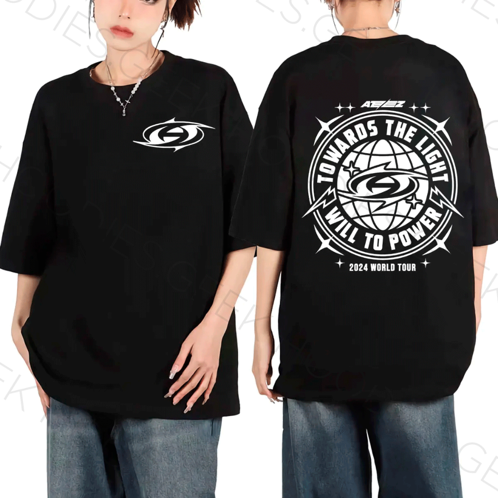Camiseta Basica Algodao Ateez World Tour Towards The Light Kpop Unissex