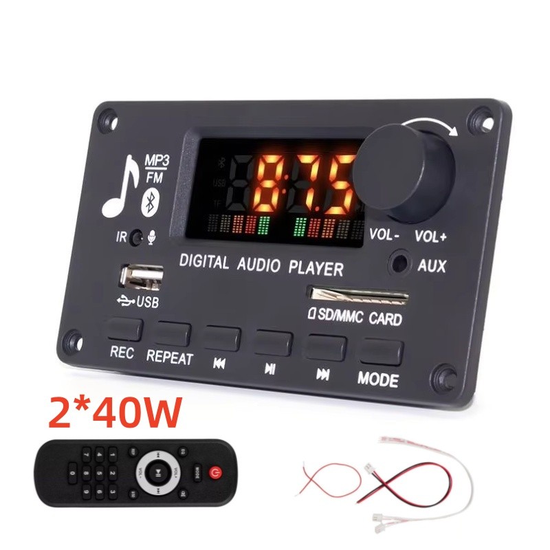 Placa Decodificadora 80w 2 Canais 40w compatível com formatos de áudio MP3, WMA, WAV, FLAC e APE