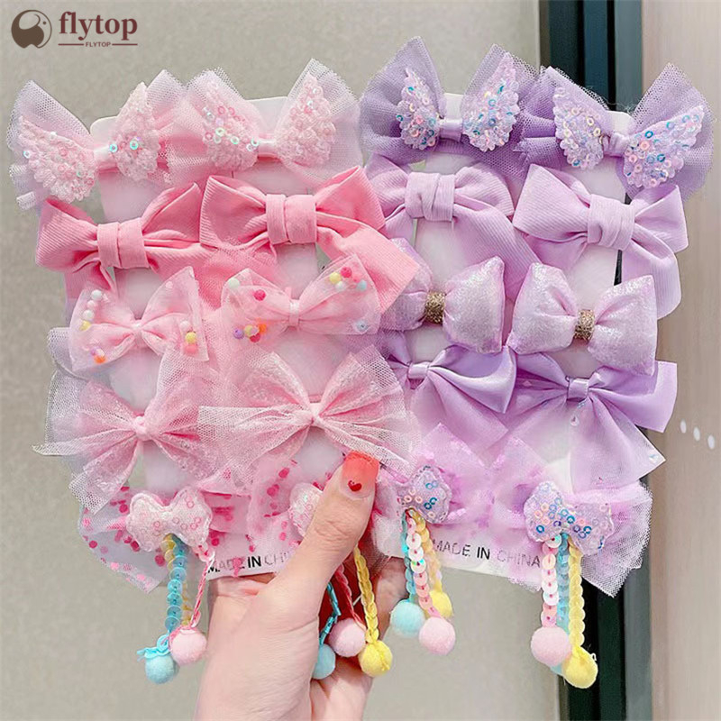 FLYTOP 10pcs/set Acessórios De Cabelo Infantil Em Arco Grampos Coloridos Clipes Doce Moda Fofo