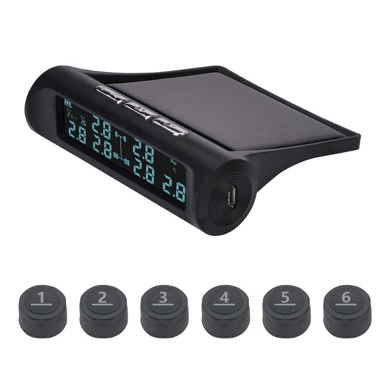 TS620 TPMS Monitor De Pressão De 6 Pneus 0-7.5Bar Carregamento Solar Para Caminhão RV Ônibus Veículo Rodas Com 6 Sensore