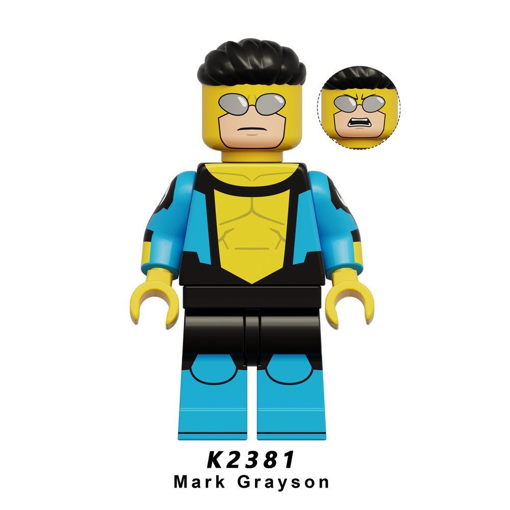 Figuras colecionáveis de blocos de montar dos personagens de Invincible: Mohawk Mark Grayson, Slag, L'Ukun