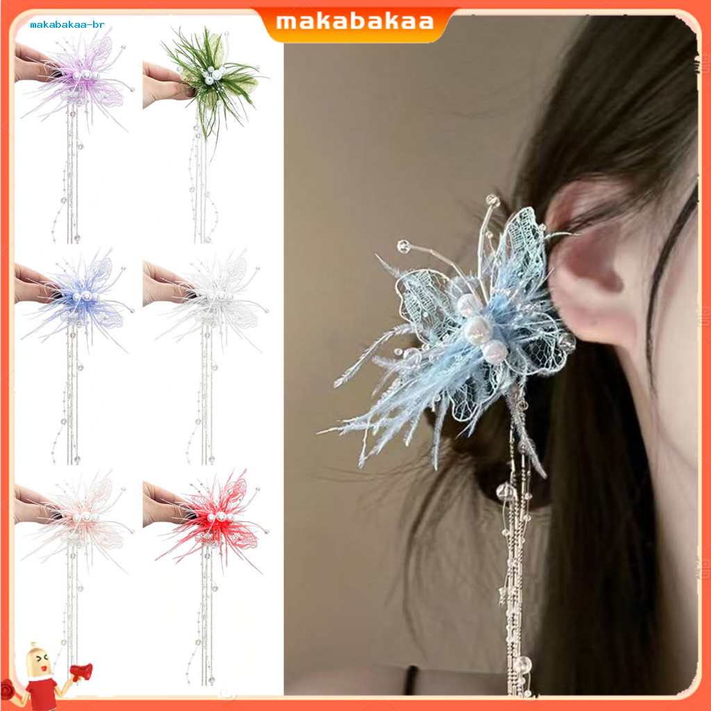 Elegant Women’s Pearl Feather Butterfly Hair Clip with Beads Tassel – Sweet Decorative Hairpin Accessories for Styli