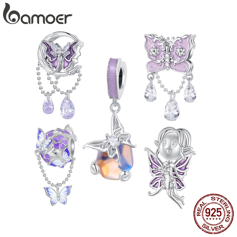 Bamoer S925 Dreamy Butterfly Beads Moda Estilo Coreano Jóias Pingente De Bijuteria Presentes Para Meninas E Mulheres SCC2460