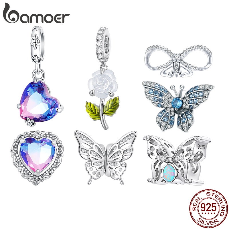Bamoer Retro Dreamy Beads In Spring Butterfly E Rose Charms Pendant Bijuteria Em Forma BSC823