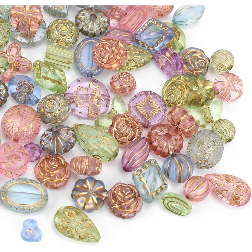 70 Pcs Cute Assorted Kawaii Aesthetic Beads Assorted, Unique Bohemia Acrylic Beads, Flower Heart Butterfly Round Oval Cz