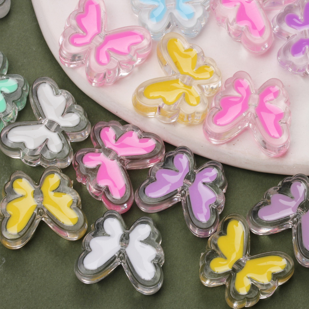 5Pcs 24 * 20m Furo Cruzado Pintura Acrílica Óleo Butterfly Beads Para Pulseira Colar De Moda Fazendo Material