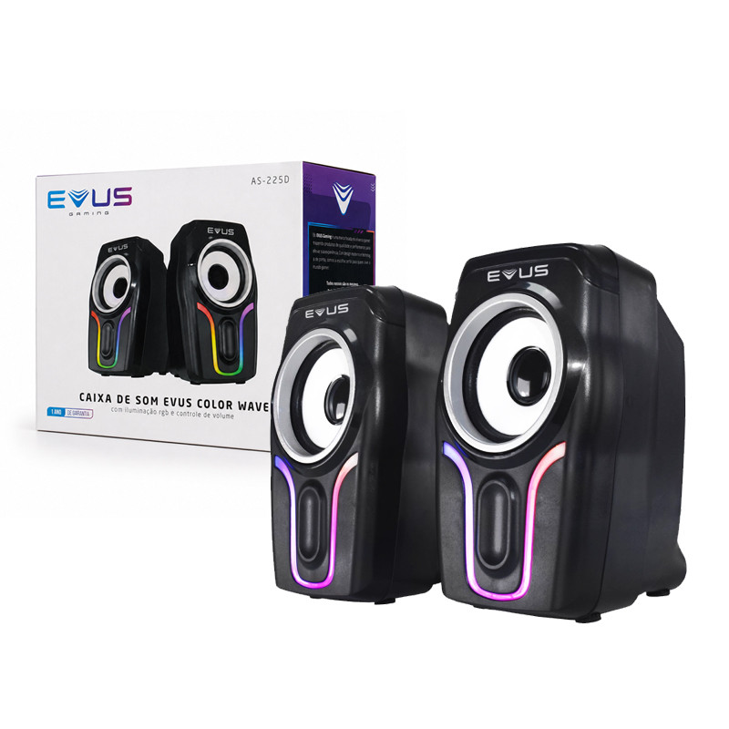 Caixa de Som Gamer Evus AS-225D Color Wave RGB 3W USB P2