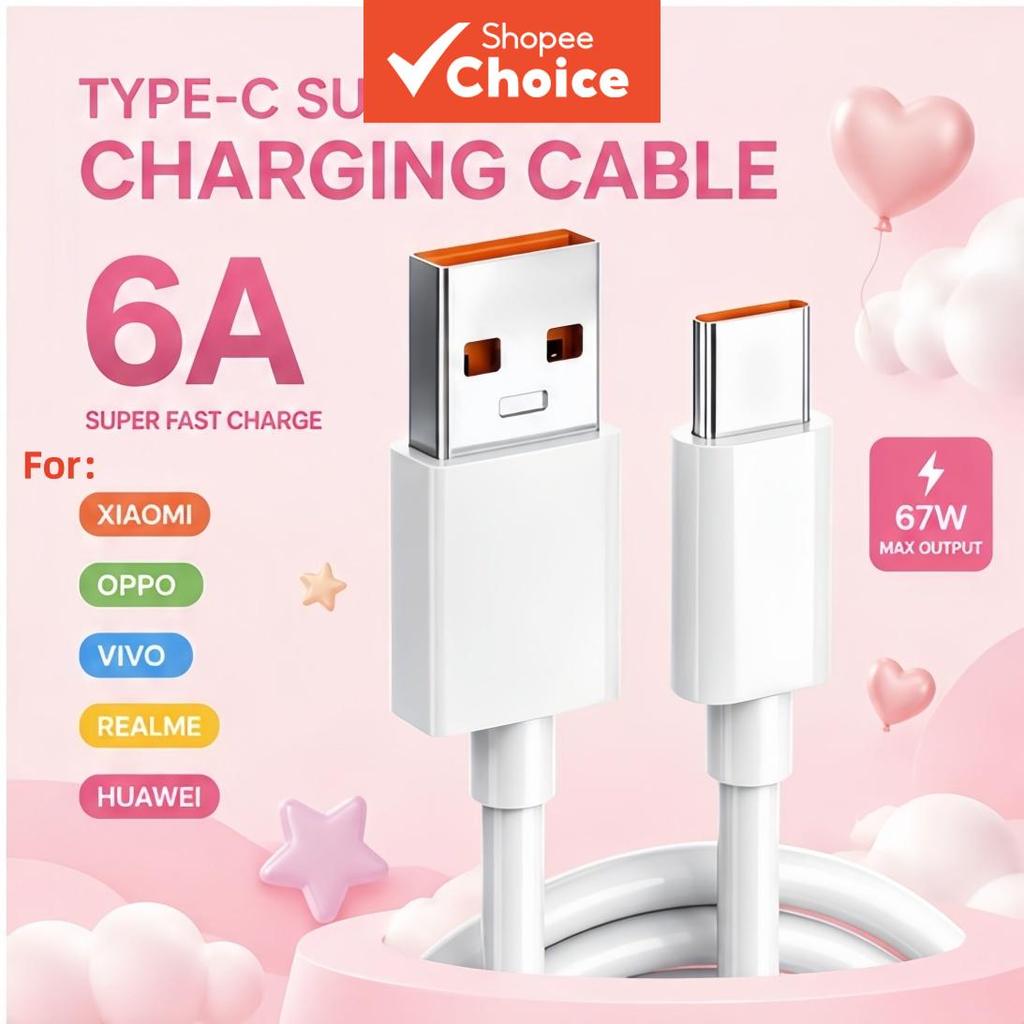 Cabo Carregador Super Rápido Tipo C USB 6A para Xiaomi 15 14 13 Pro Ultra MIX Fold Huawei Realme Oppo Vivo