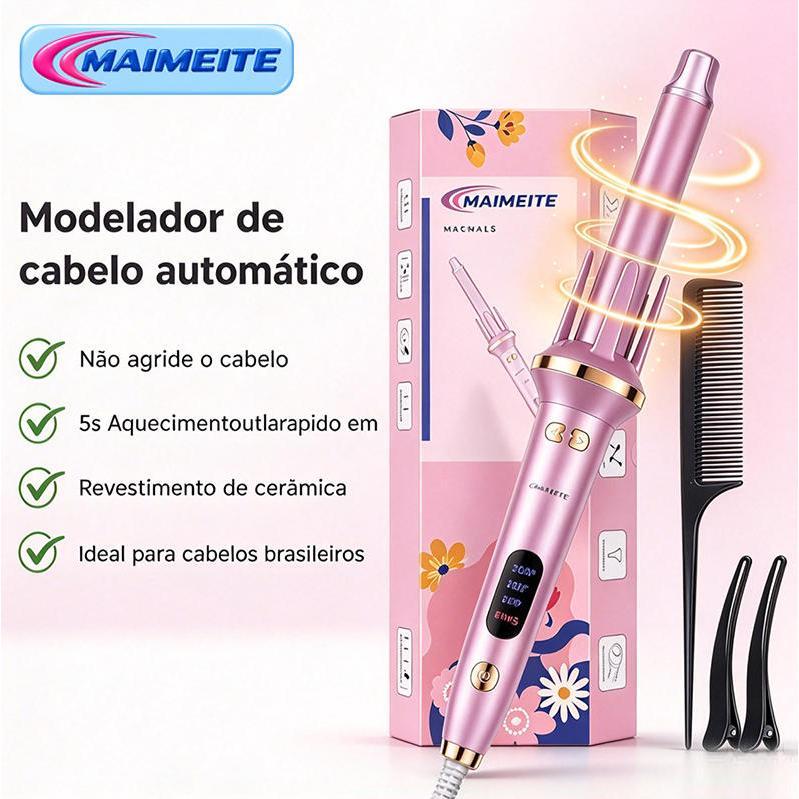 MAIMEITE Ferro de Frisar Automático – Aquecimento Rápido, Placa de Cerâmica LED, Dual Voltage