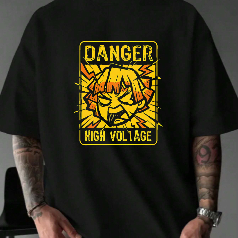 Camiseta Masculina Danger High Voltage Streetwear 2025 Novo